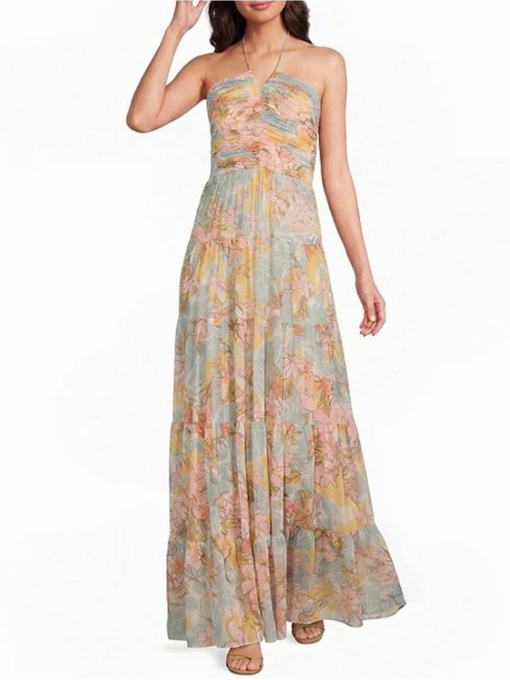 Lauren Ralph Lauren Strapless Floral Maxi Dress in Pastel Pink, Blue, Yellow